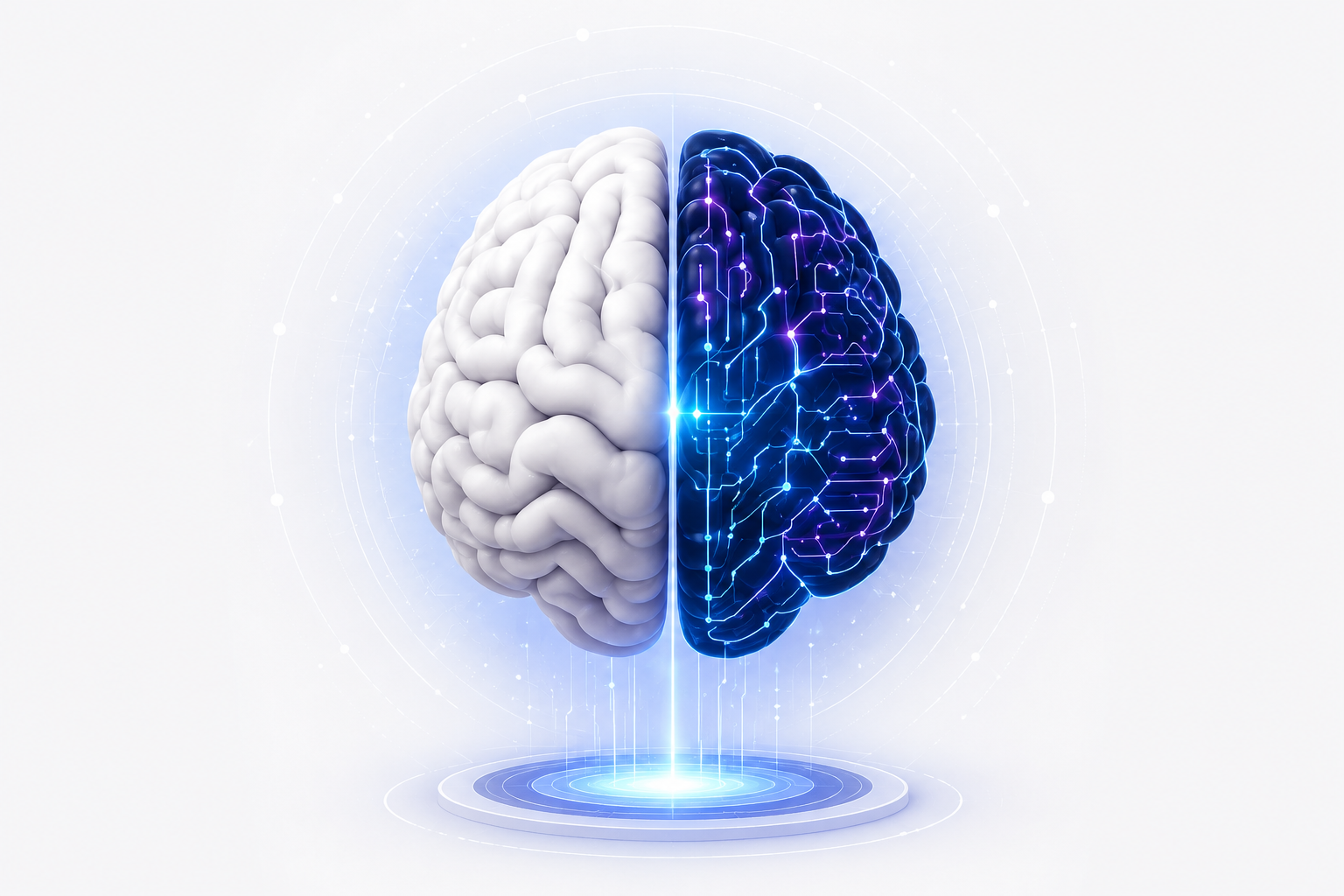 AI and human brain concept representing AI-powered marketing with human direction